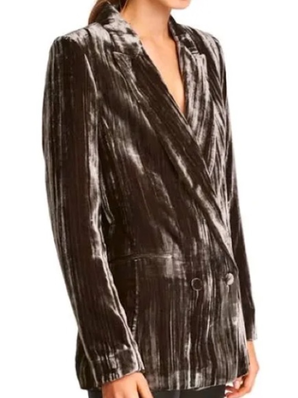 H&M Warm Gray Crushed Velvet Double-Breasted Blazer